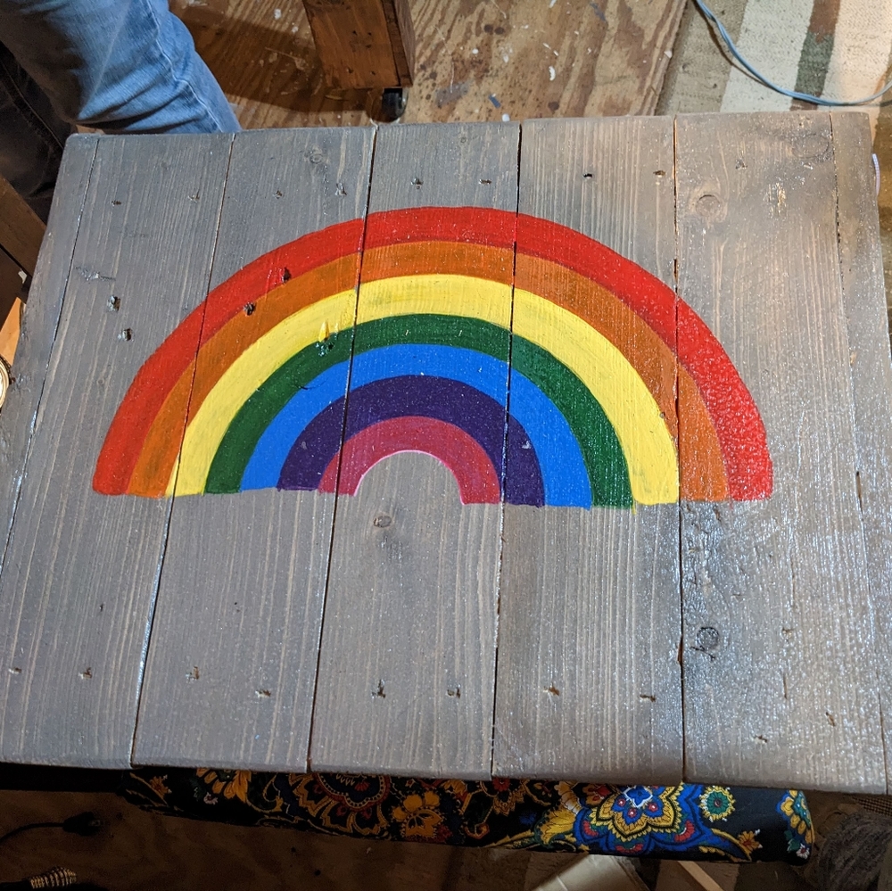 Rainbow Footstool Sealed - We Build Custom Foot Stools!